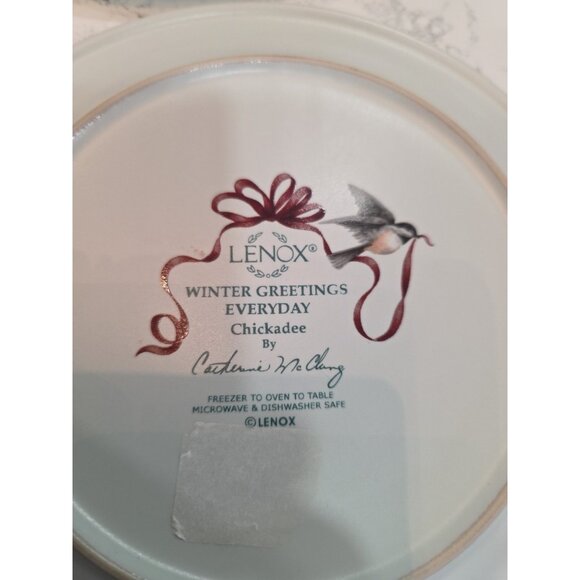 6pc Lenox Winter Greetings Everyday Cardinal Chickadee 8.5" Salad Plate Stonewar - Picture 4 of 5